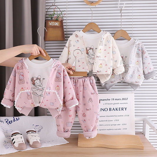 Trendy Girl's Outfit Fashionable Children's Clothing Korean Style Princess Outing Suit Baby Girl Spring Autumn Three-Piece Set