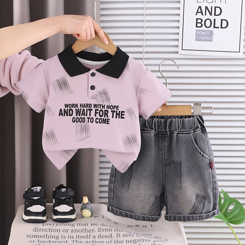Baby short-sleeve children's outfit 2026 new style, graffiti print clothes, fashionable two-piece summer set for babies