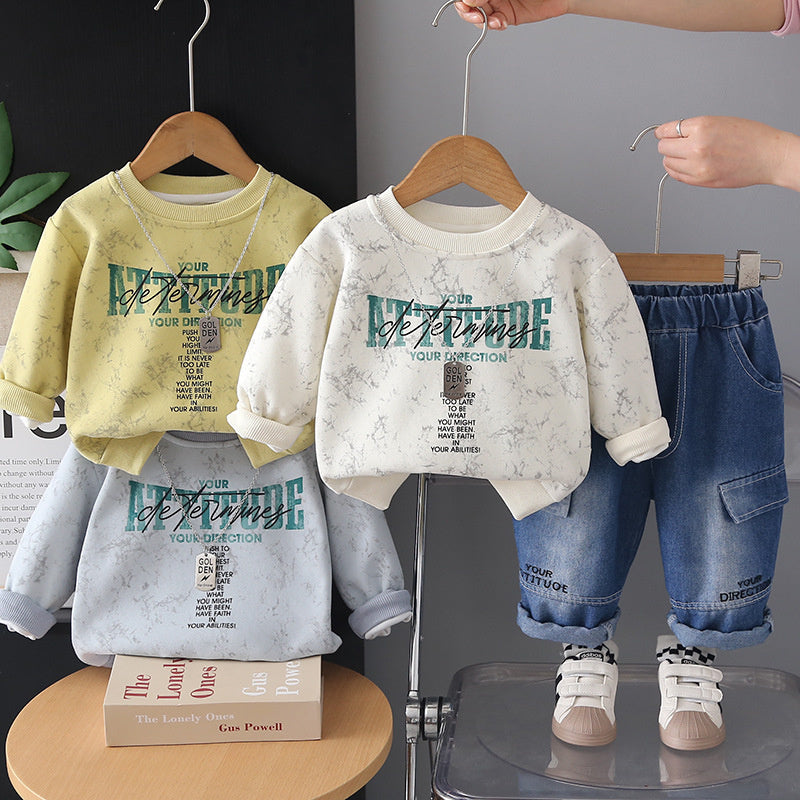 Boys' Outfit 2026 New Fashionable Children's Spring and Autumn Stylish Casual Letter Print Two-Piece Set Wholesale