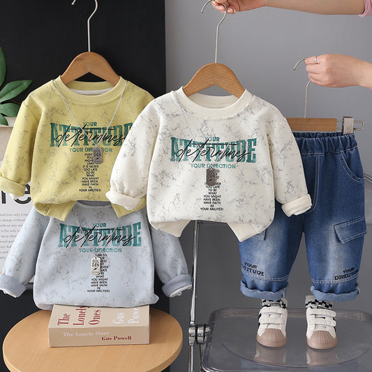 Boys' Outfit 2026 New Fashionable Children's Spring and Autumn Stylish Casual Letter Print Two-Piece Set Wholesale