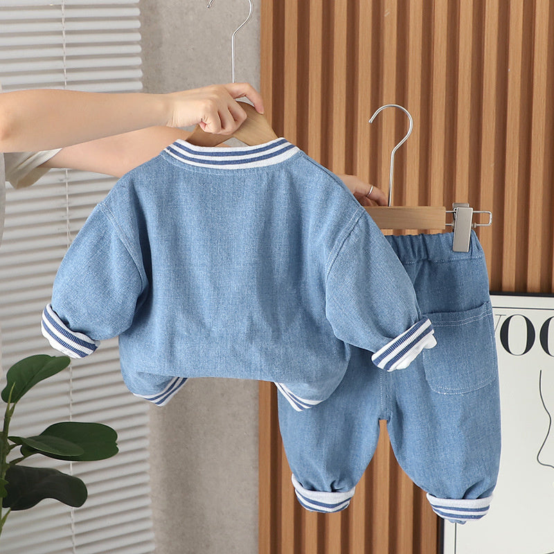 Boys' Spring and Denim Cartoon Three-Piece Set Baby Autumn Fashionable Stylish Toddler Clothes Infant Trendy Style