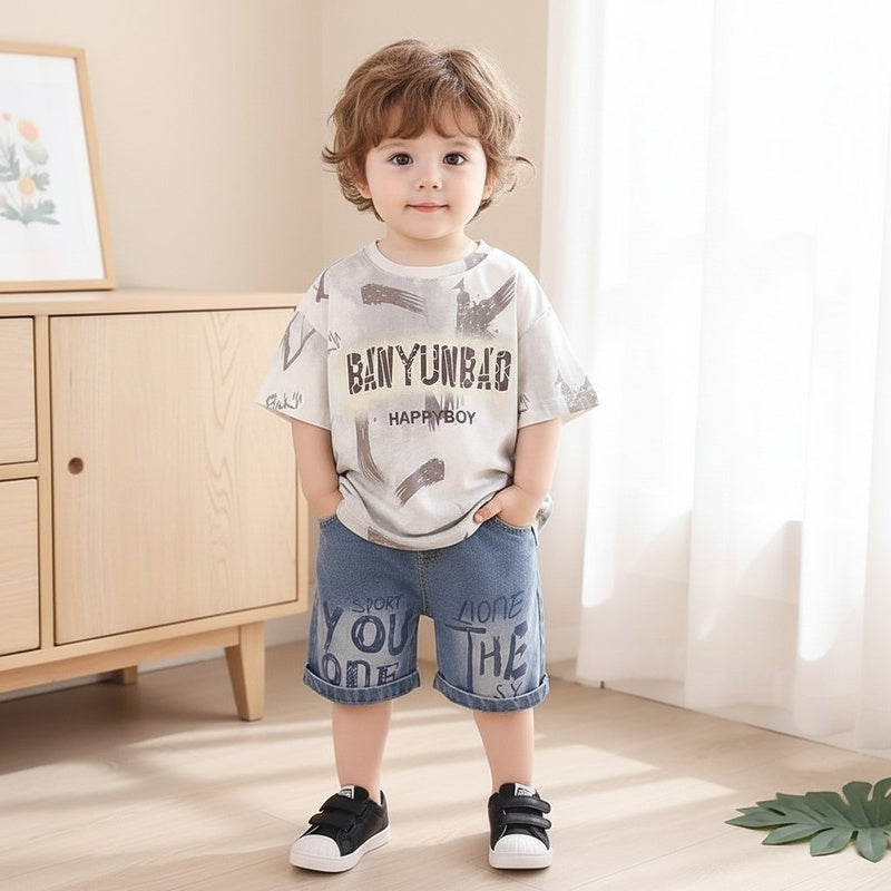 Boys' Outfits 2026 New Fashionable Casual Baby Short-Sleeve Summer Korean Style Two-Piece Set Trendy