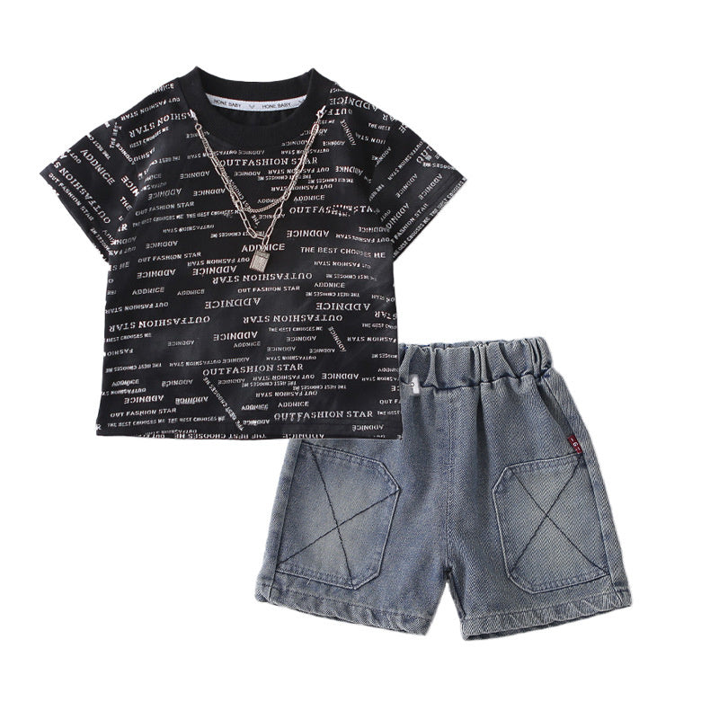 Boys' Sports Suit Children's Small Letter Print Short Sleeve 2026 New Style Clothes for 1-2-3 Year Old Babies Summer Fashion Outfit