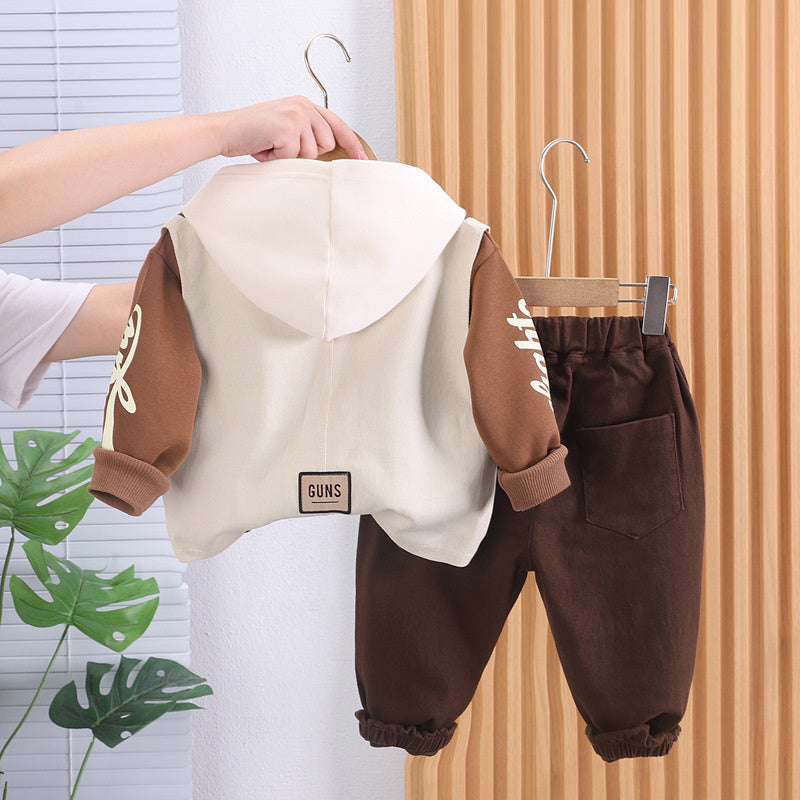 Children's Clothing Boys' 2023 Baby Boy Stylish Autumn Outfit Korean Version Street Style Fake Strap Vest Three-Piece Set