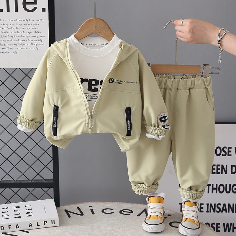 Boys' Outfit 2026 New Baby Clothes Infant Children's Spring and Autumn Trendy Pocket Zipper Spliced Three-Piece Set