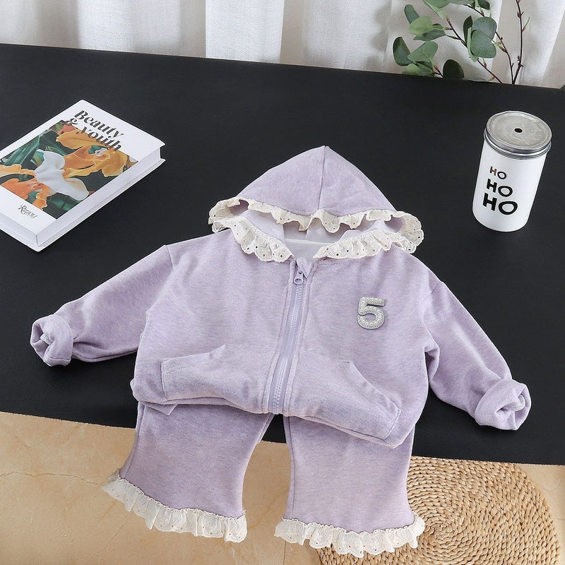 Girls' Spring and Cute Outfit 2026 New Model Baby Girl Long-Sleeve Lace Coat Children's Casual Autumn Fashion
