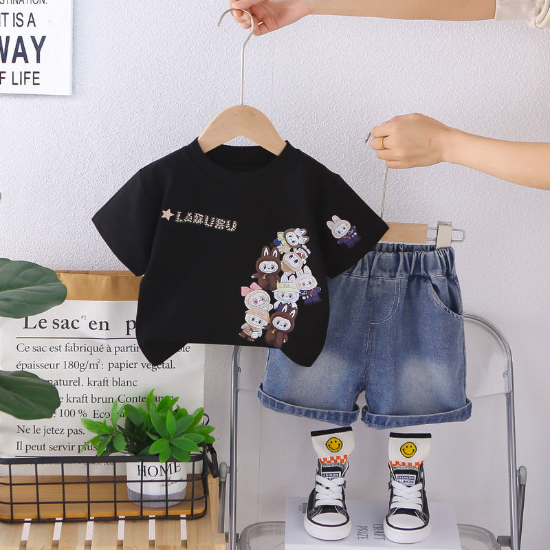 2026 Summer New Children's Short Sleeve Set Boys Girls Baby Cartoon T-shirt Shorts Two-piece Casual Outfit