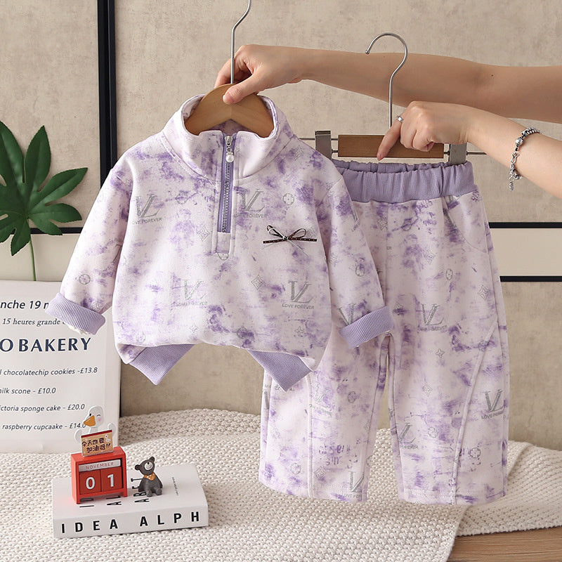 Girls' half-zip sweatshirt set, spring and autumn 2026 new style, fashionable children's casual two-piece outfit