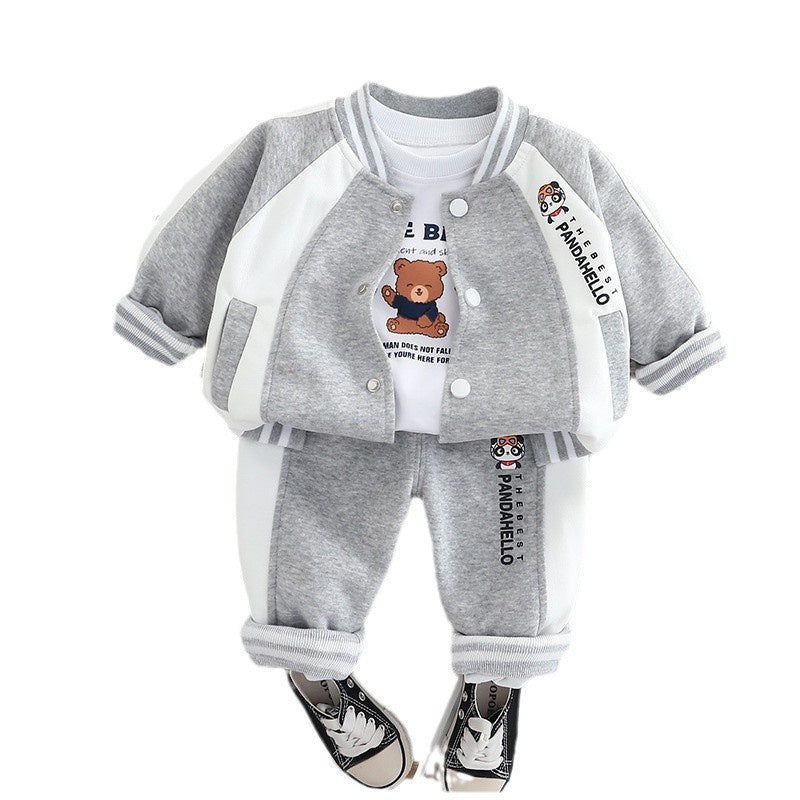 Sports Suit 2025 New Style Boys' Spring and Autumn Fashionable Color Block Baseball Jacket Three-Piece Set Trendy