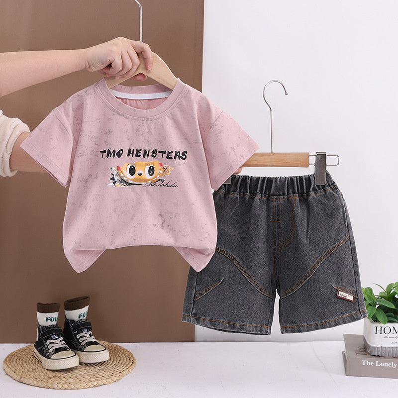Children's Summer Short-Sleeve Jeans Set 2026 New Model Boys' Thin Casual Stylish Toddler Two-Piece Outfit