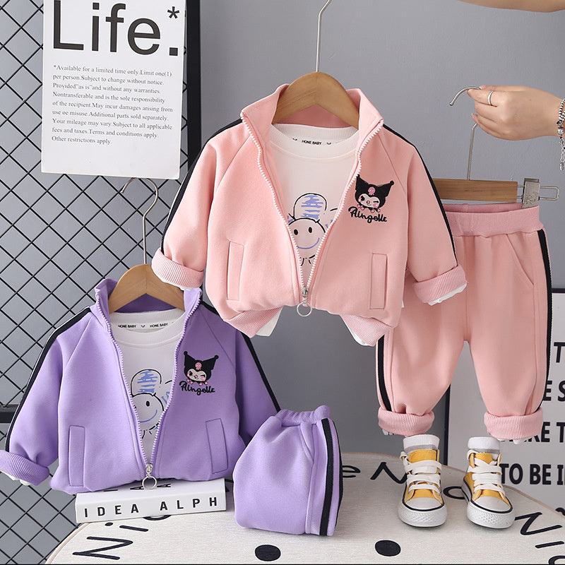 Girls' Outfit 2026 New Fashionable Baby Children's Cute Cat Three-Piece Set Long Sleeve Suit for Spring and Autumn