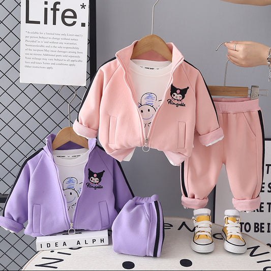Girls' Outfit 2026 New Fashionable Baby Children's Cute Cat Three-Piece Set Long Sleeve Suit for Spring and Autumn