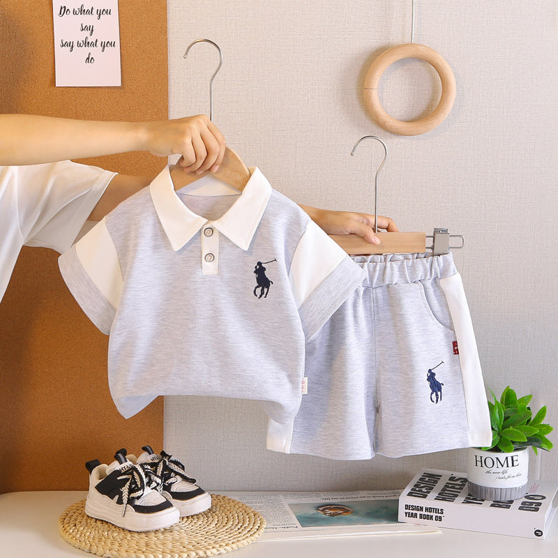Boys' Outfit 2026 New Summer Style for Young Boys, Turn-down Collar Short Sleeve, Stylish Cool, Thin and Trendy