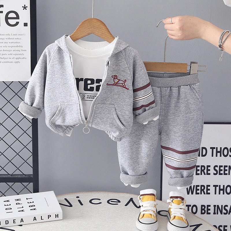 Children's and Autumn Outfit 2026 New Model Boys' Spring Clothes for Outings Baby Casual Puppy Three-Piece Set