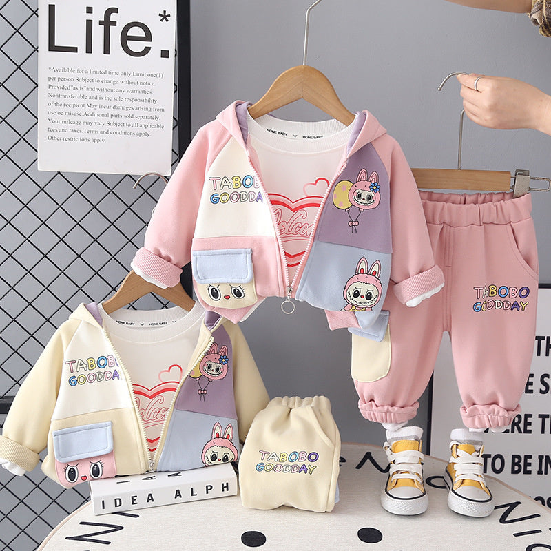 Girls' Outfit 2026 New Fashionable Baby Cute Children's Spring and Autumn Hooded Three-Piece Set