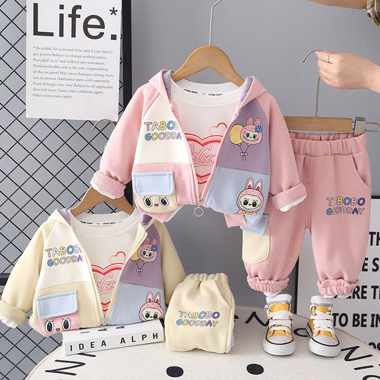 Girls' Outfit 2026 New Fashionable Baby Cute Children's Spring and Autumn Hooded Three-Piece Set
