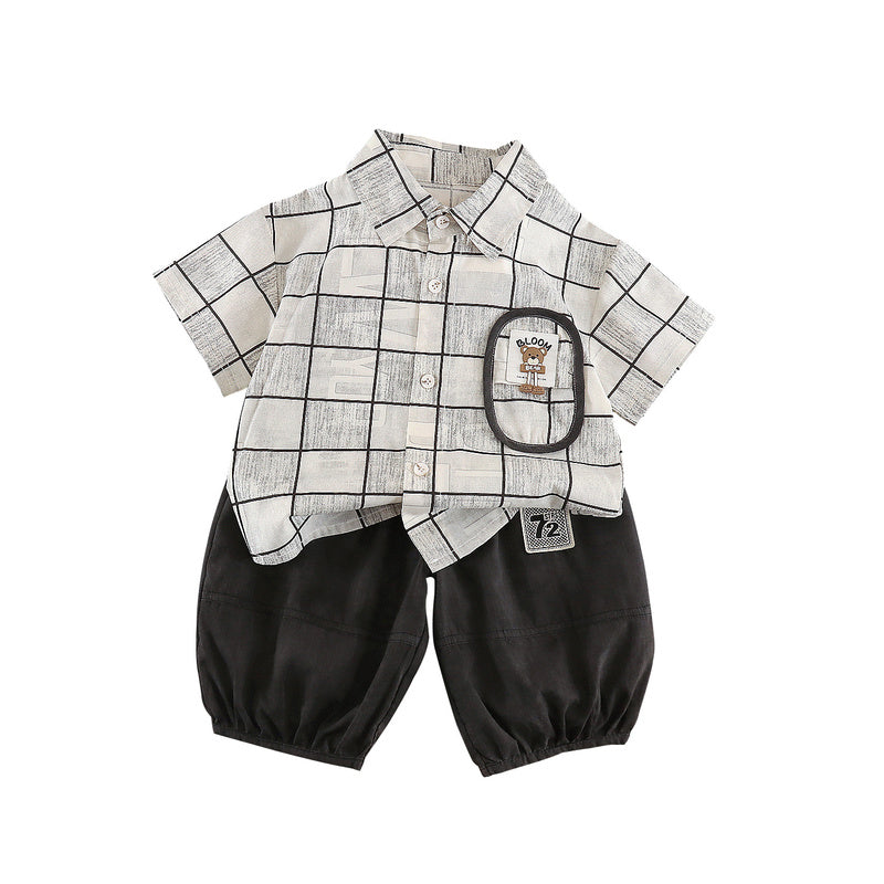 Children's Shorts Set 2026 Summer New Style Shirt Checkered Two-Piece Outfit Boys' Short Sleeve