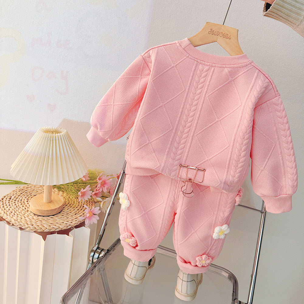 Girls' Outfit and Autumn 2025 New Style Two-Color Little Flower Baby Spring Two-Piece Set Children's Clothing One-Piece Dropshipping