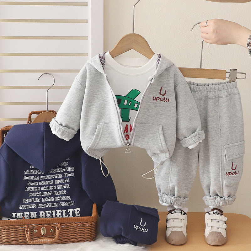 Boys' Outfit 2026 New Fashionable Children's Clothing Spring and Autumn Cartoon Airplane Three-Piece Set