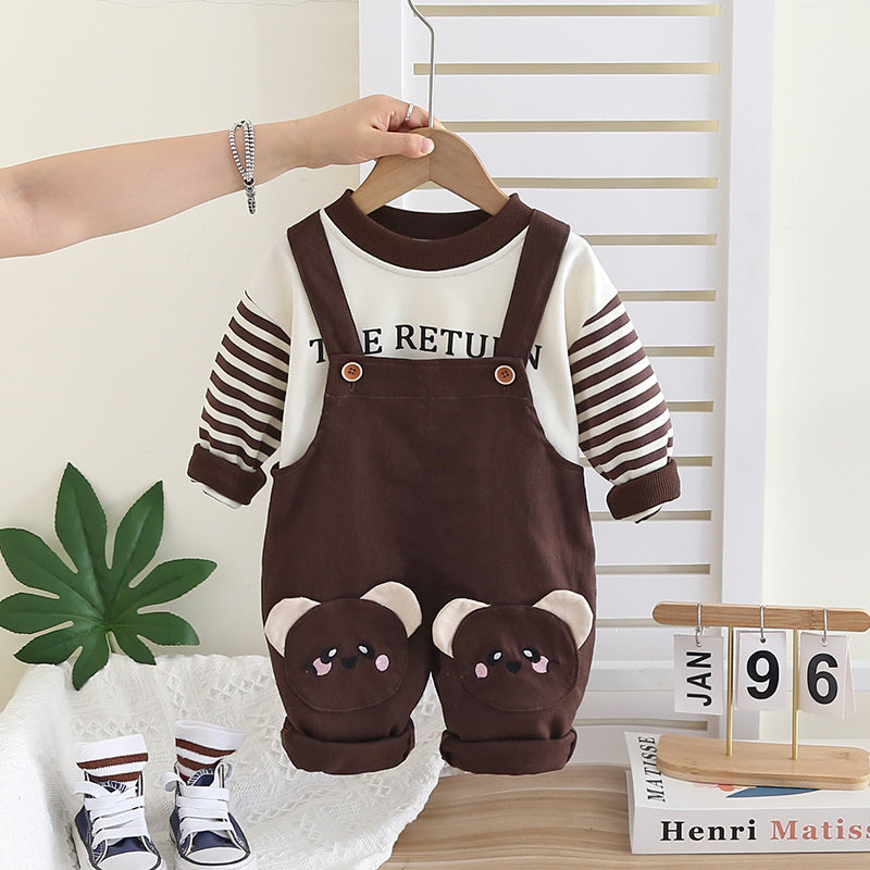 Baby Boy Spring Outfit Children's Stylish Toddler Infant Clothes 1-3 Years Old Boys Cute Overalls Two-Piece Set