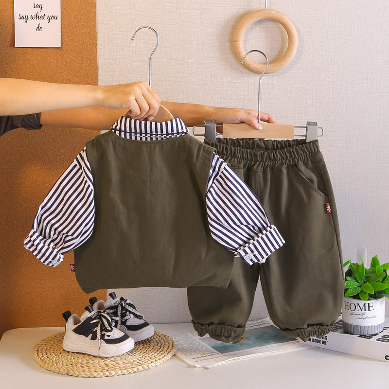 Boys' Tie Workwear Vest Three-Piece Set, Stylish and Autumn Clothes for Kids, Spring Outfit, Trendy Children's Clothing