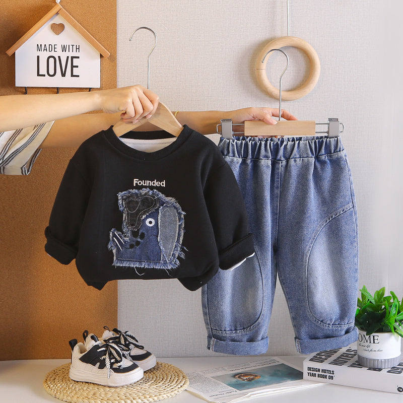 Boys' Spring Autumn Outfit 2026 New Stylish Children's Clothing Baby Patch Cartoon Clothes for Boys Trendy and Fashionable