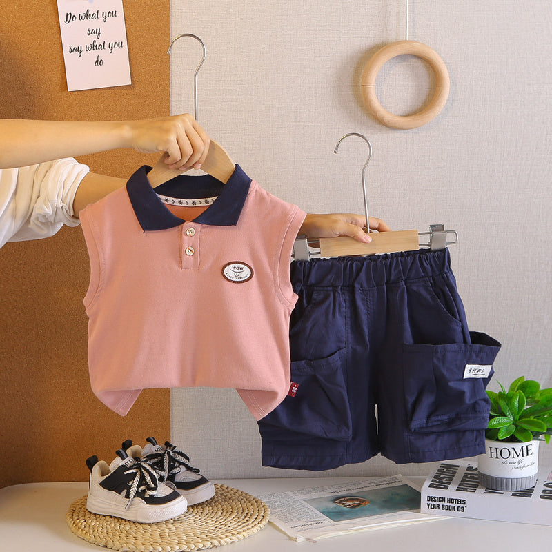 2026 New Stylish Baby Letter Print Sleeveless Two-Piece Set Children's Summer Boys' Outfit 1-2-3-4
