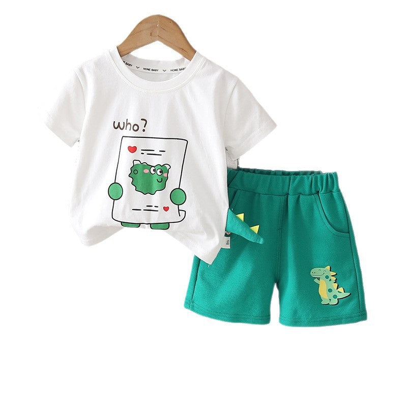 Boys' Summer Short-Sleeve Set 2026 New Fashionable Thin Casual Dinosaur Tail Two-Piece Outfit for Children and Toddlers