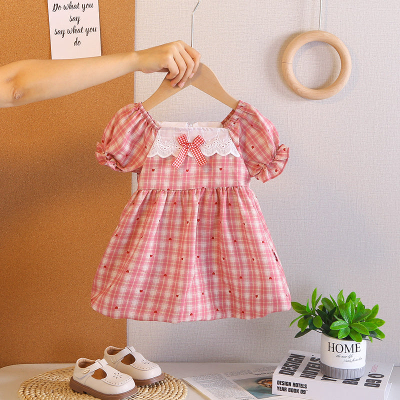 2026 Clothing: Girls' Short-Sleeve Plaid Baby Girl Infant Summer Wear, Lightweight Children's Dress, Trendy