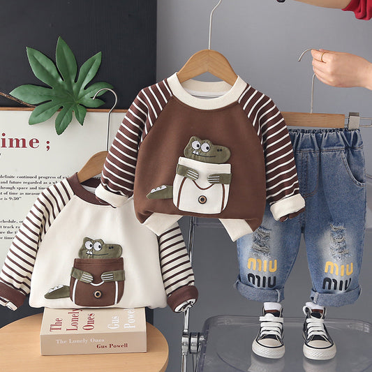 Boys' 3D Dinosaur Sweatshirt Set, Stylish and Autumn 2-Year-Olds, Cute Children's Clothing Boys, Spring Outfit for 1-Year-Old Baby