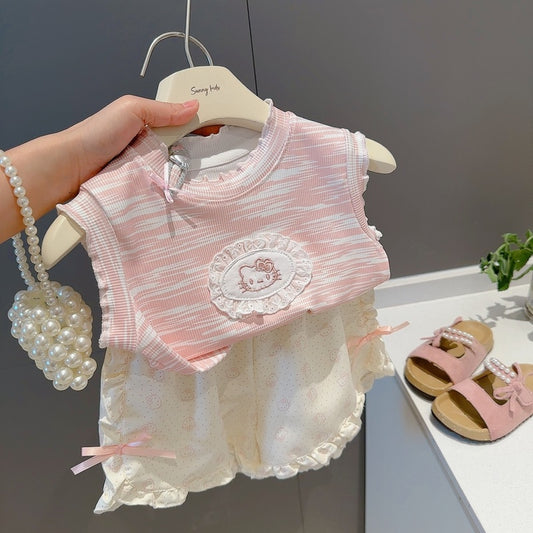 Girls' Outfit: Baby Vest and T-Shirt Two-Piece Set, Pure Cotton, 2026 New Summer Trend