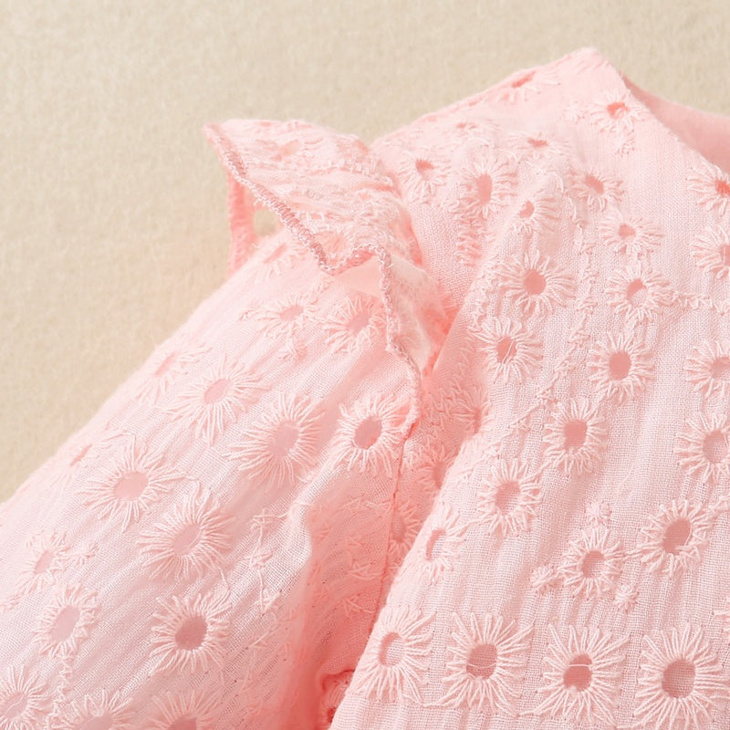 Cross-border infant cotton dyed pink and white long-sleeved dress + shorts two-piece set AL064 #