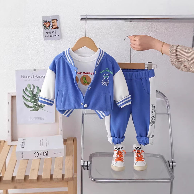 Boys' Baby 2026 New Fashionable Spring Autumn Baseball Outfit Boys, Casual Three-Piece Set for Toddlers and Young Boys