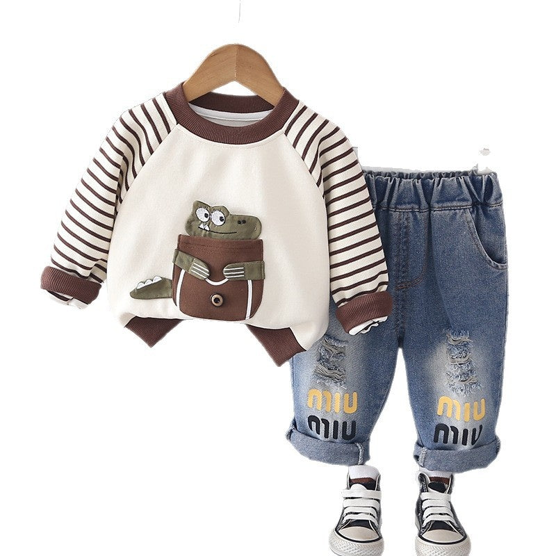 Boys' 3D Dinosaur Sweatshirt Set, Stylish and Autumn 2-Year-Olds, Cute Children's Clothing Boys, Spring Outfit for 1-Year-Old Baby