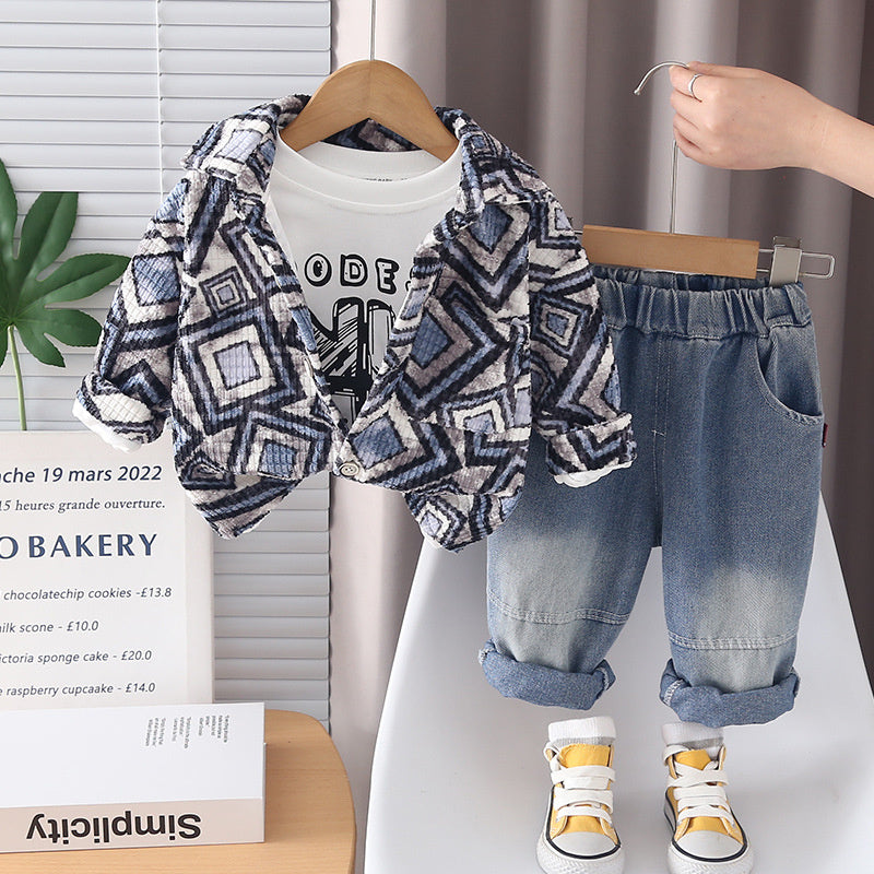 Boys' outfit ages 1-4, children's spring autumn casual clothing, stylish and fashionable three-piece set for toddlers