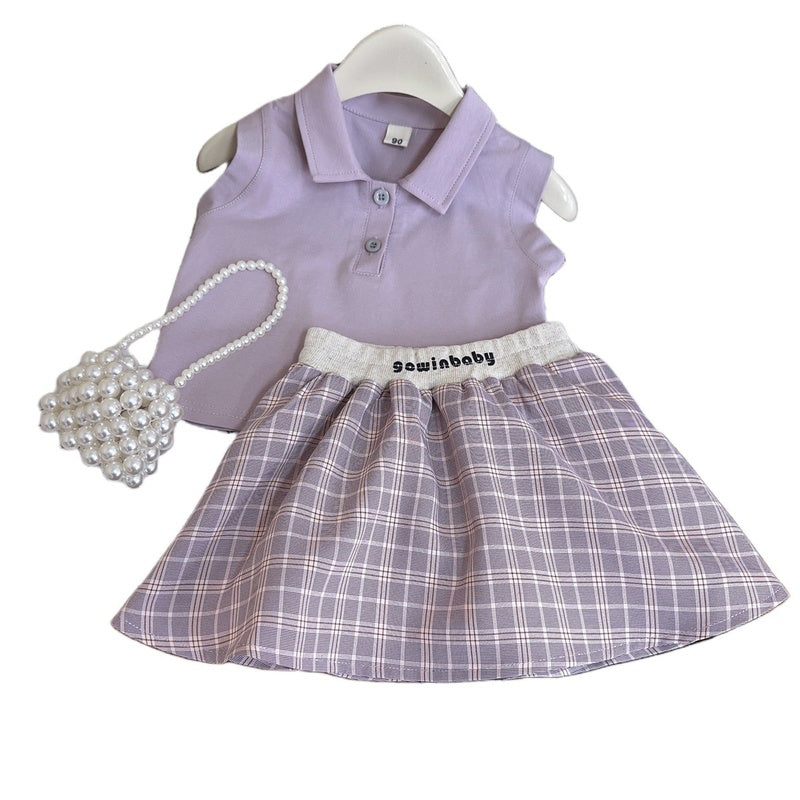 Girls' summer outfit new style sleeveless vest trendy shirt stylish short skirt pants two-piece set
