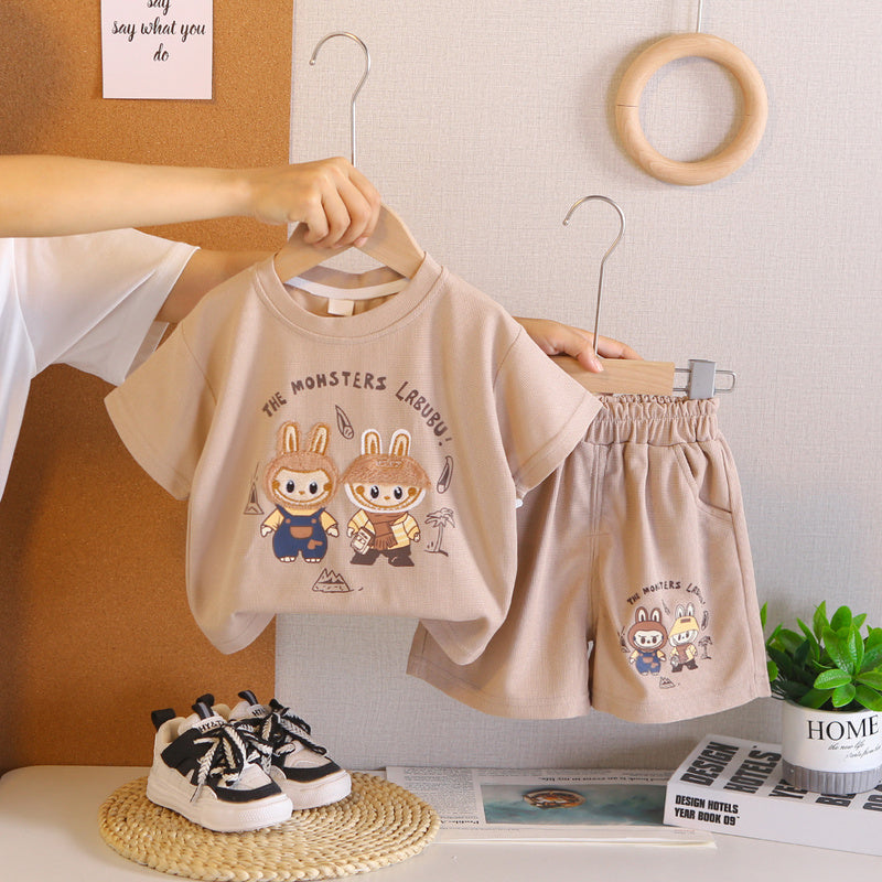 Children's Simple Cartoon Short-Sleeve Set 2026 New Summer Baby Casual Stylish Two-Piece Outfit