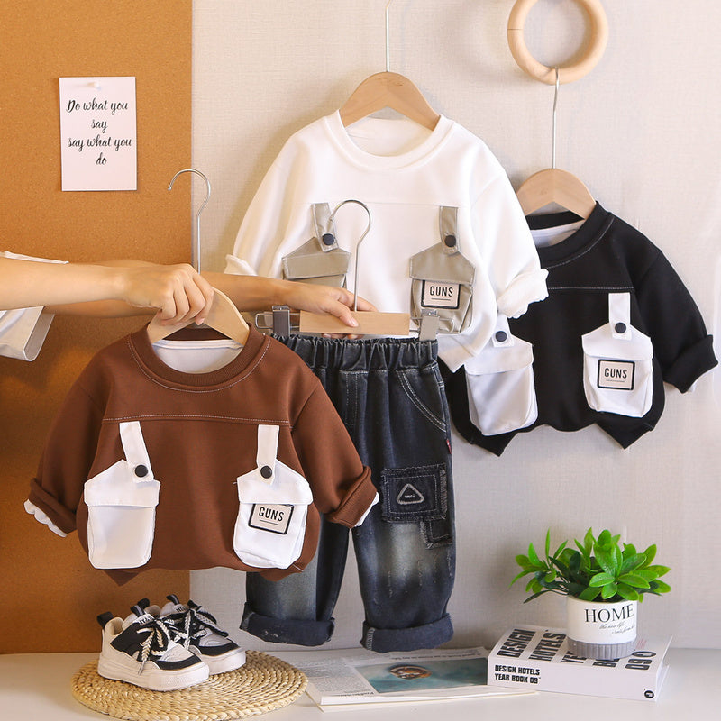 Boys' Suit Spring and Autumn 2026 New Fashionable Baby Boys 4-6 Years Old Children's Two-Pocket Sweatshirt Two-Piece Set Trendy