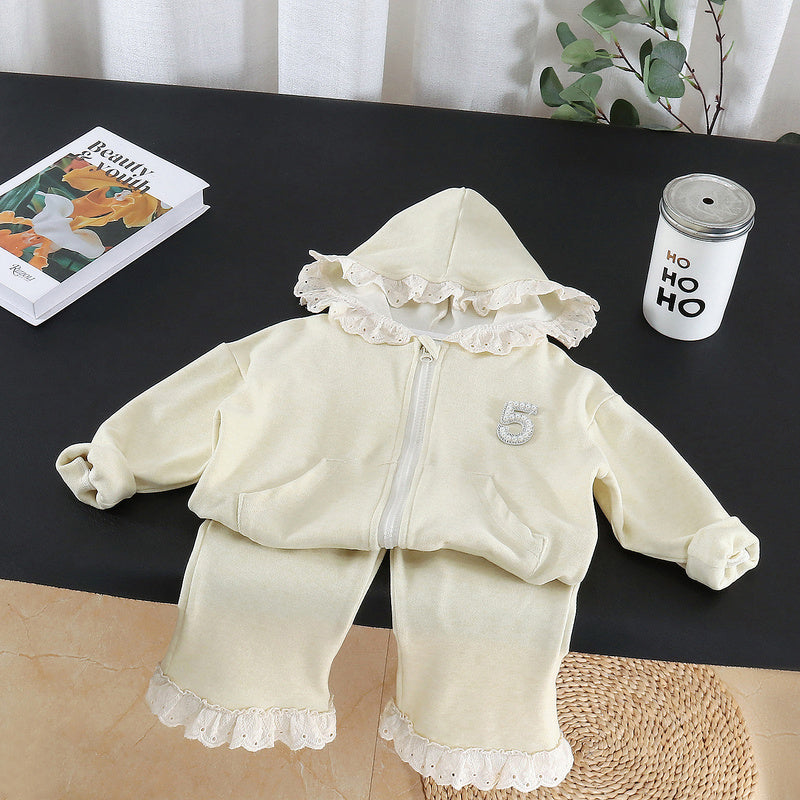 Girls' Spring and Cute Outfit 2026 New Model Baby Girl Long-Sleeve Lace Coat Children's Casual Autumn Fashion