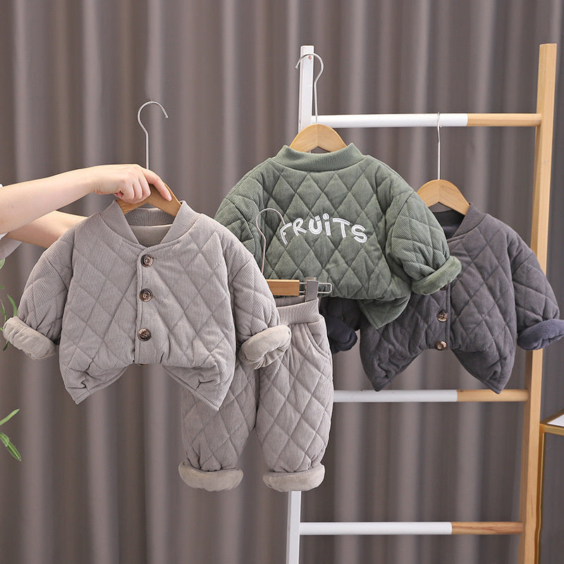 Baby Winter Warm 2025 Children's Clothing Boys and Girls Stylish Fleece Thickened Homewear Outerwear Two-Piece Set