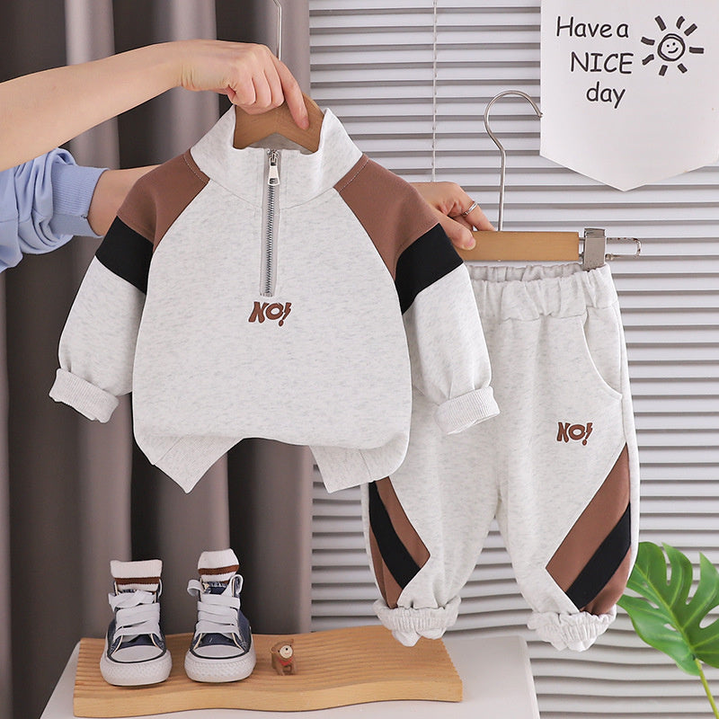 Boys' Casual Outfit 2026 Fashionable Baby Half-Zip Sweatshirt New Two-Piece Set Spring and Autumn Trend
