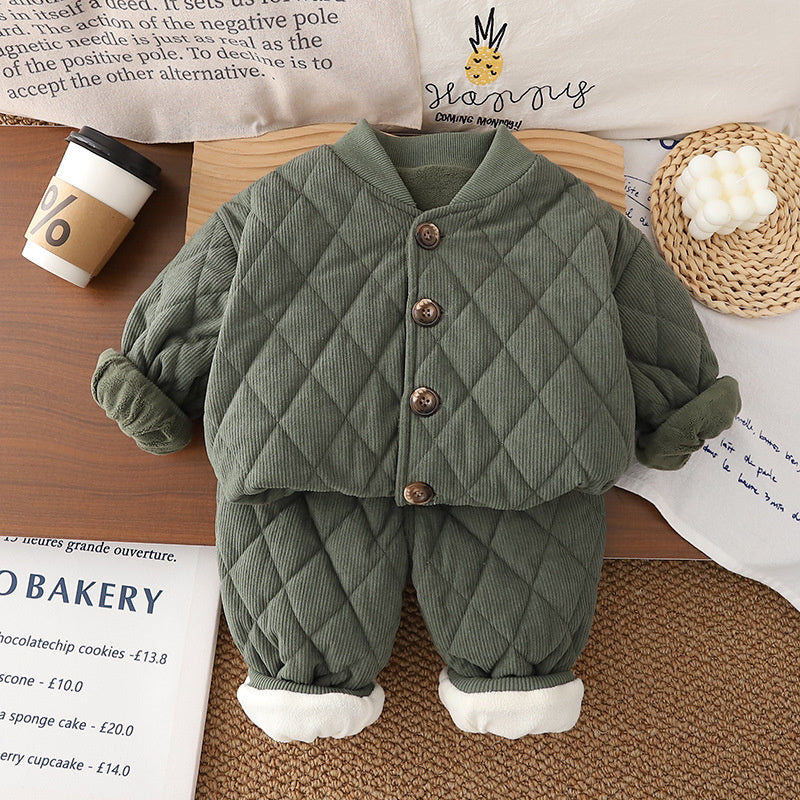 Baby Winter Warm 2025 Children's Clothing Boys and Girls Stylish Fleece Thickened Homewear Outerwear Two-Piece Set