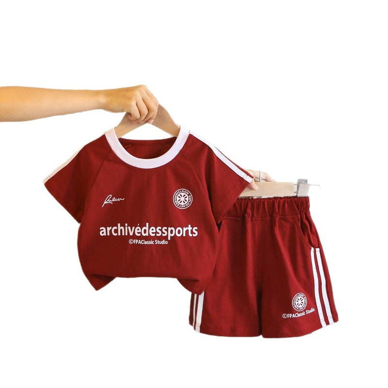 Boys' sports printed short-sleeve suit, 2026 new style, stylish summer clothing for little boys