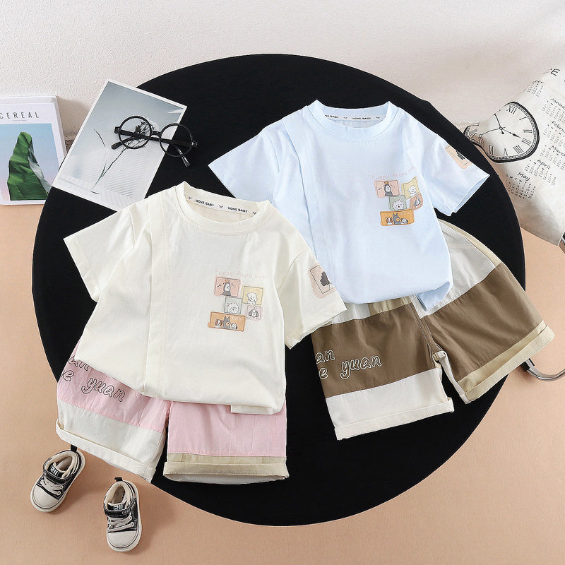 2026 New Baby Outfit Infant Children's Clothes Summer Kids' Clothing Square Animal Short Sleeve Shorts Two-Piece Set