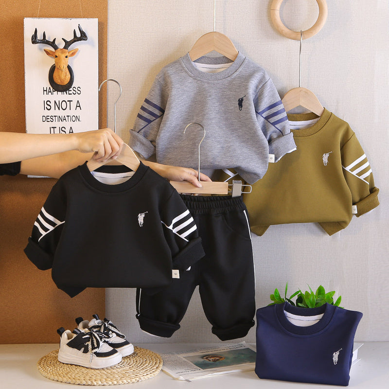 Boys' and Autumn Outfit 2026 New Style Infant Spring Striped Sweatshirt Two-Piece Set for Baby Boys Trendy