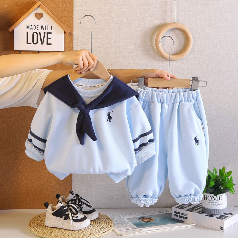 Boys' Outfit Baby 2026 New Fashionable Infant Spring and Autumn Shawl Embroidered Sweatshirt Two-Piece Set Trendy