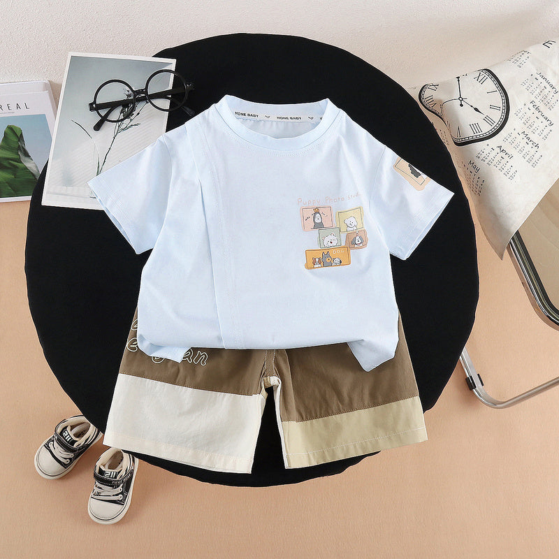 2026 New Baby Outfit Infant Children's Clothes Summer Kids' Clothing Square Animal Short Sleeve Shorts Two-Piece Set