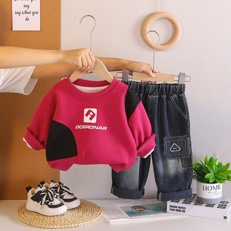 Boys' Outfit 2026 New Fashionable Baby Letter Print Long Sleeve Two-Piece Set Stylish Children's Spring and Autumn Wear