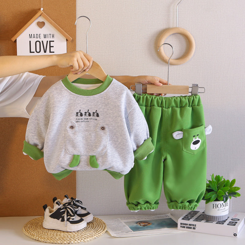 Boys' Clothing Set 2026 Spring Autumn New Korean Style Children's Large Pocket Sweatshirt and Sweatpants Two-Piece Outfit