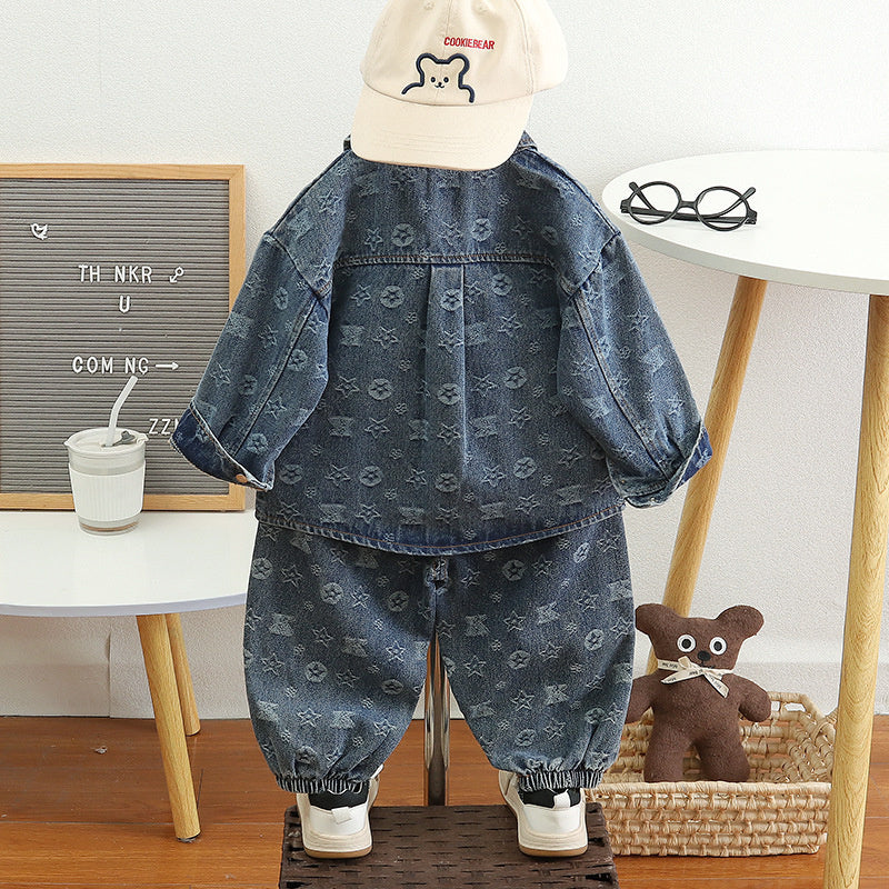 Boys' Outfit 2026 New Spring and Autumn Baby Single-Pocket Denim Jacket Children's Casual Three-Piece Set